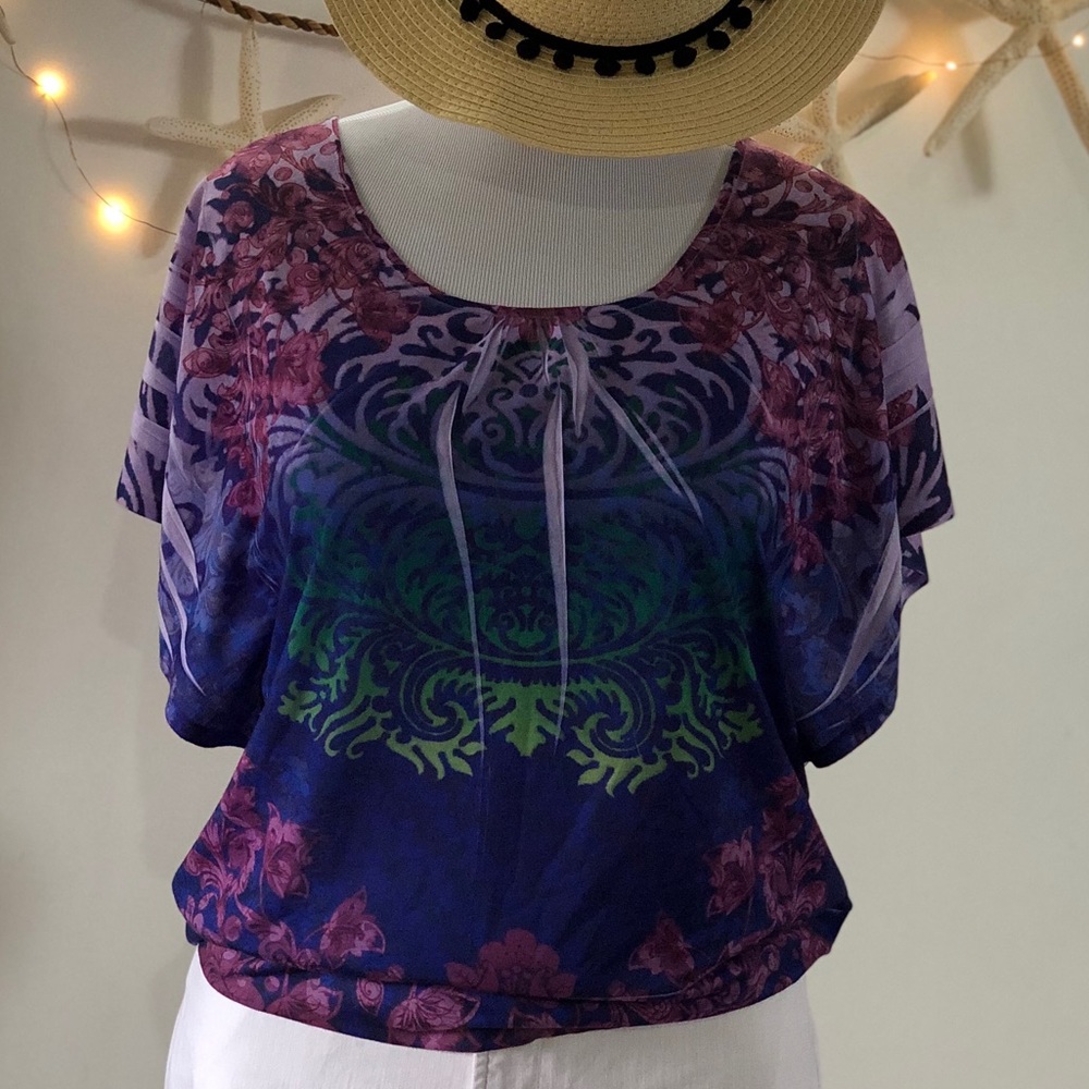Susan Lawrence Kimono Sleeve Mixed Print Knit Top